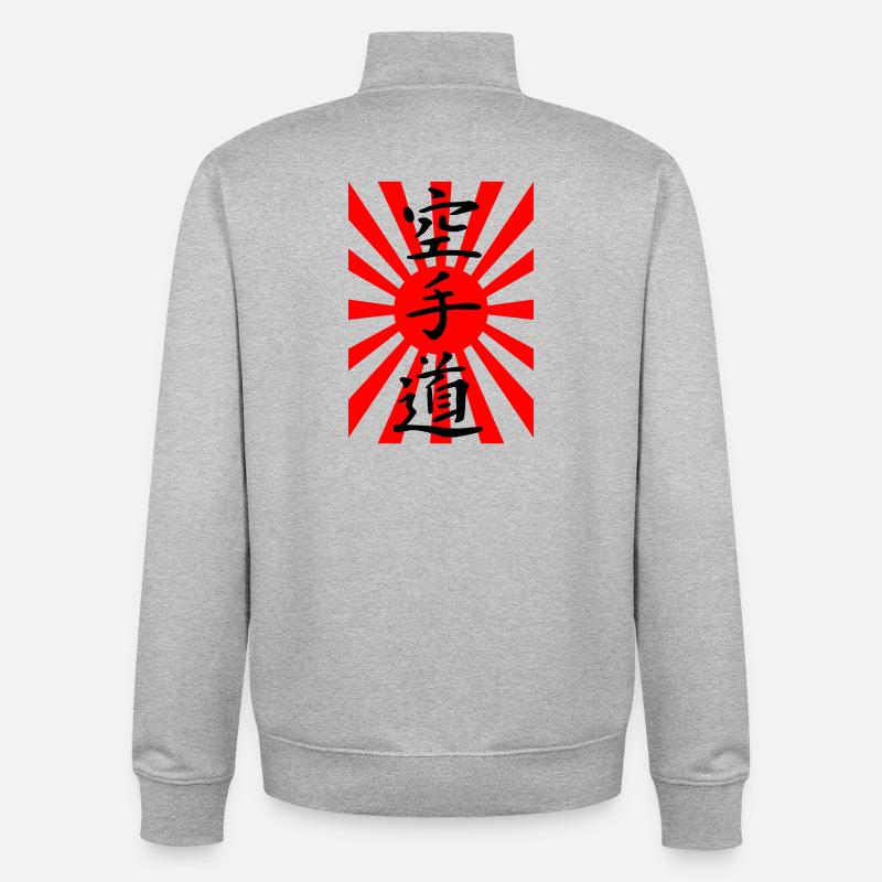 Drapeau japonais de Karaté - Sweat zippé unisexe en coton bio Stanley/Stella - gris chiné