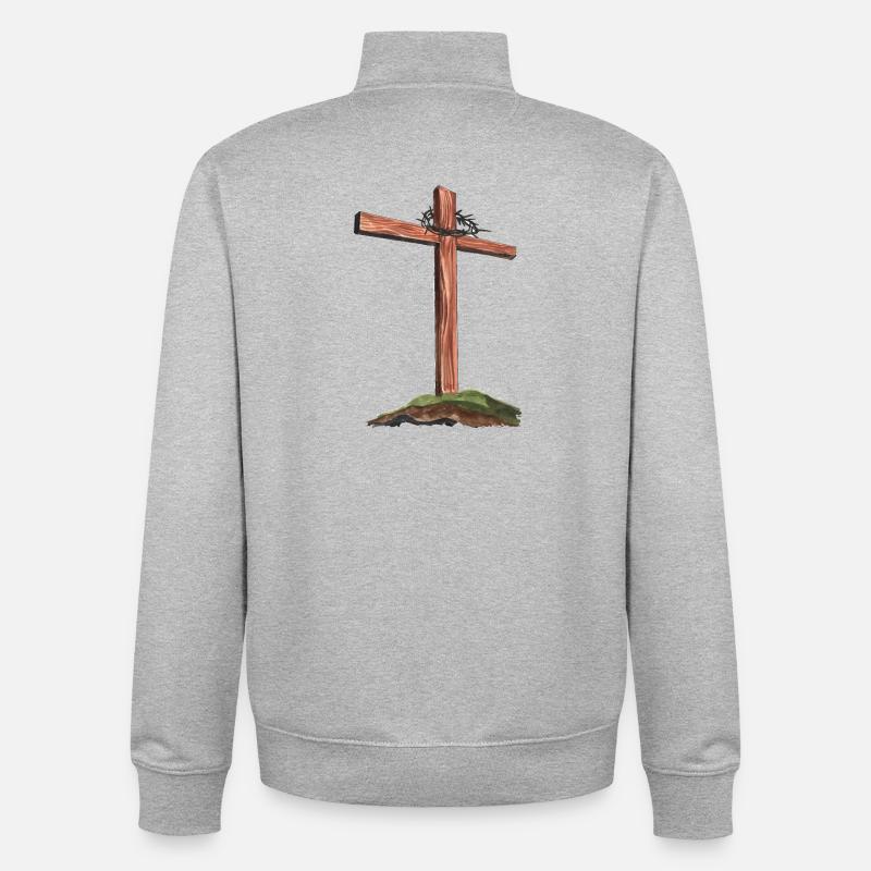 Croix Ealistic Golgotha - Sweat zippé unisexe en coton bio Stanley/Stella - gris chiné