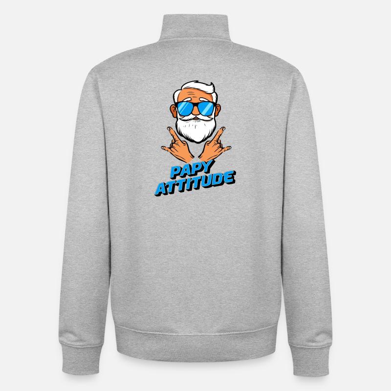 Papy attitude - Sweat zippé unisexe en coton bio Stanley/Stella - gris chiné