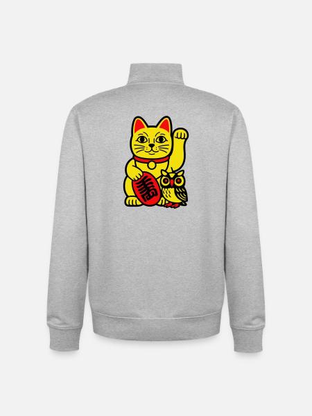 Lucky cat with little owl - Unisex Organic Zip Sweatshirt by Stanley/Stella - heather grey