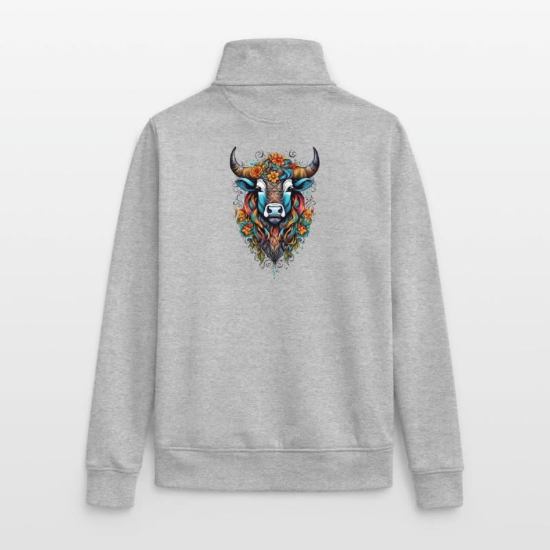 Bison couvert de fleurs dans un éclat de couleurs Sweat zippé unisexe en coton bio Stanley/Stella