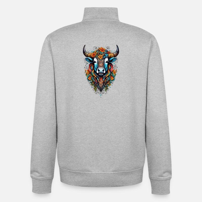 Blumenbedeckter Bison in Farbenpracht - Unisex Organic Zip Sweatshirt von Stanley/Stella - Grau meliert