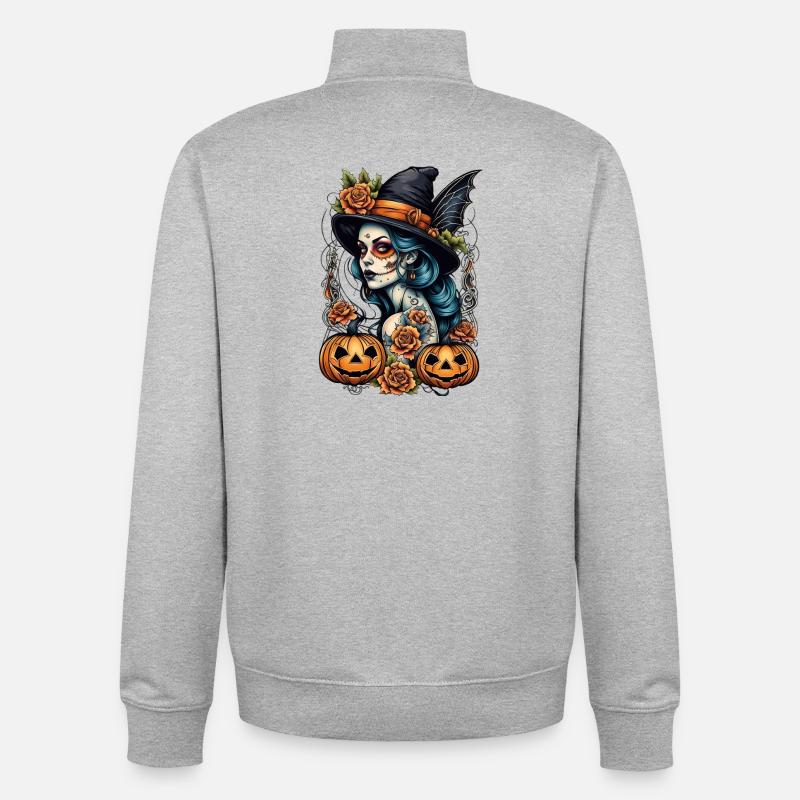 Día Muertos Sorcière - Sweat zippé unisexe en coton bio Stanley/Stella - gris chiné