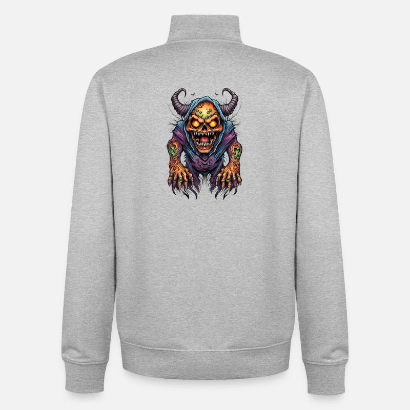 Corrupted Demon with Flame Eyes - Unisex Organic Zip Sweatshirt by Stanley/Stella - heather grey