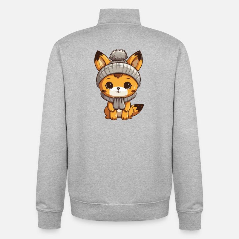 Fox Winter Comic - Unisex Organic Zip Sweatshirt by Stanley/Stella - heather grey