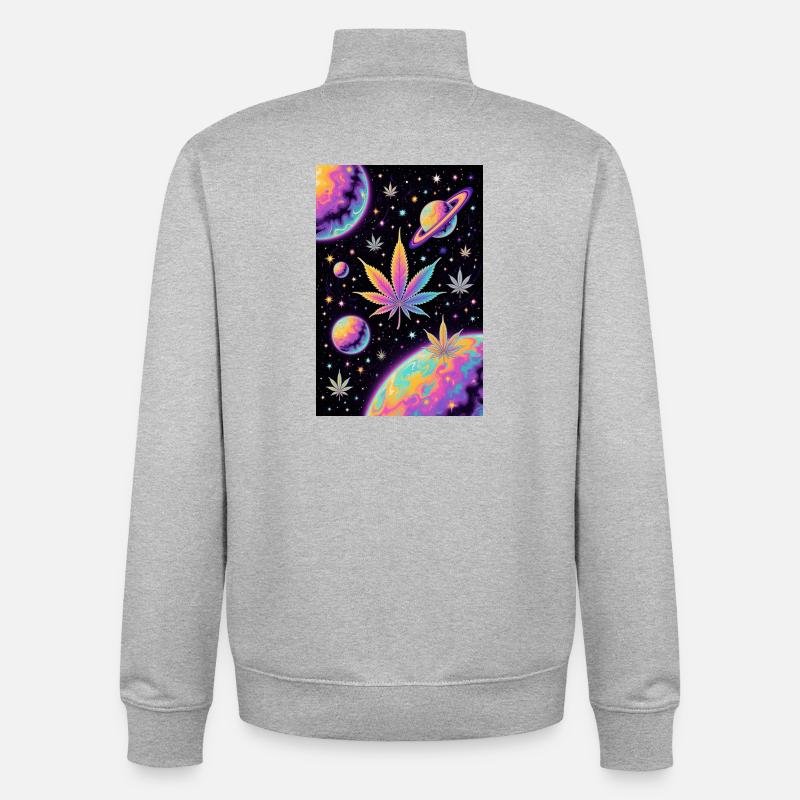 Schéma du cannabis spatial psychédélique - Sweat zippé unisexe en coton bio Stanley/Stella - gris chiné