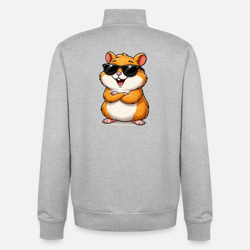 Confident hamster with sunglasses - Unisex Organic Zip Sweatshirt by Stanley/Stella - heather grey