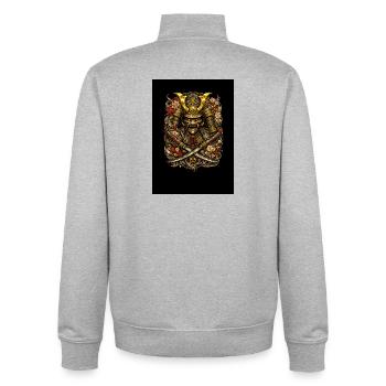 Samurai Blossom Helmet - Unisex Organic Zip Sweatshirt by Stanley/Stella - heather grey - Back - AI Model Male 185 light (185cm)
