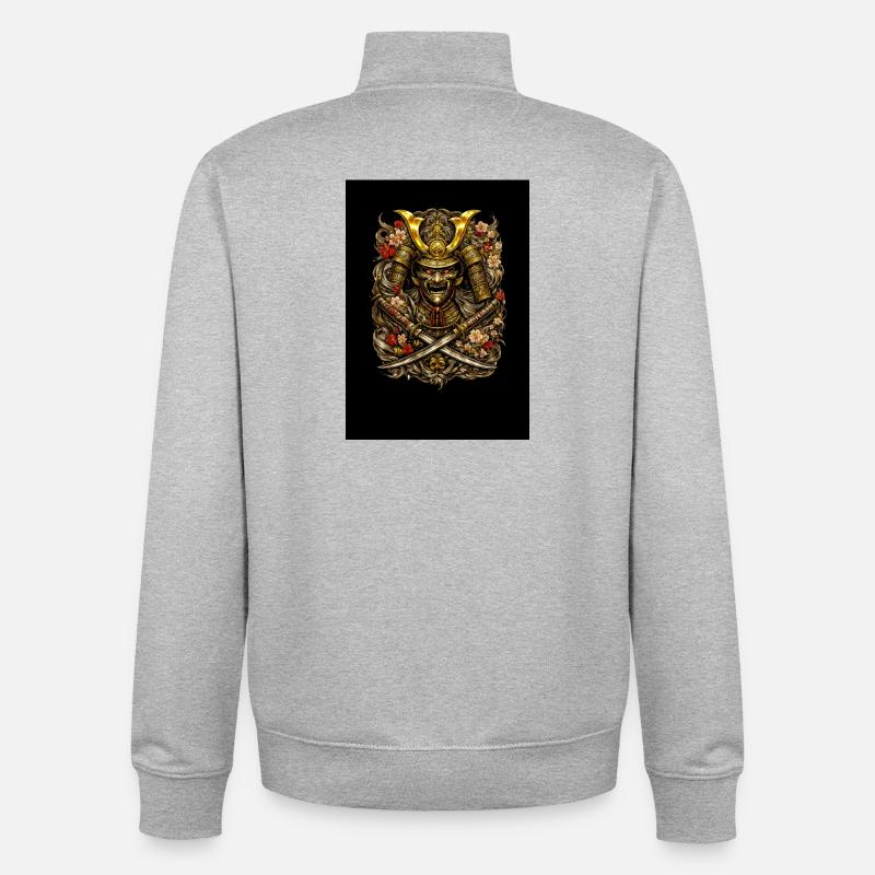 Casque en fleurs de samouraï - Sweat zippé unisexe en coton bio Stanley/Stella - gris chiné