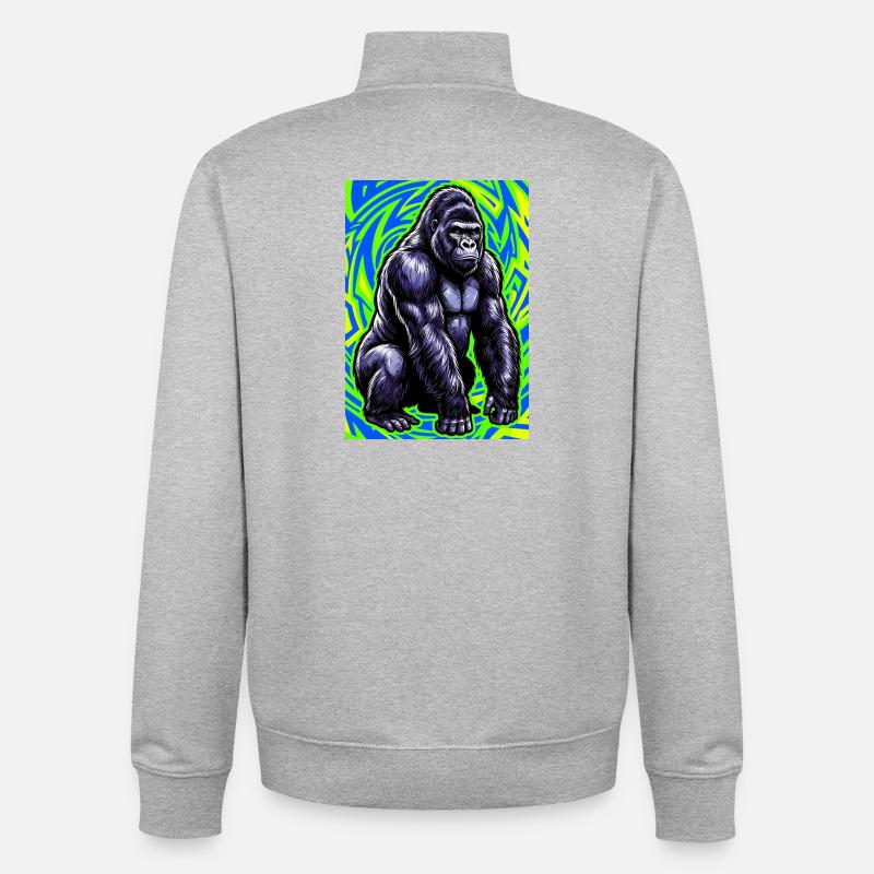 gorille - Sweat zippé unisexe en coton bio Stanley/Stella - gris chiné