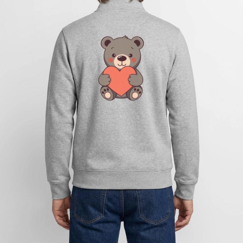 Bär mit rotem Herz Geschenk Mutter Muttertag Unisex Organic Zip Sweatshirt von Stanley/Stella