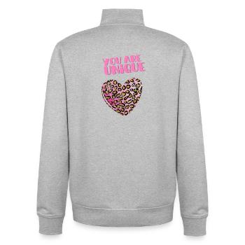 You are unique leopard heart - Unisex Organic Zip Sweatshirt by Stanley/Stella - heather grey - Back - AI Model Male 185 light (185cm)