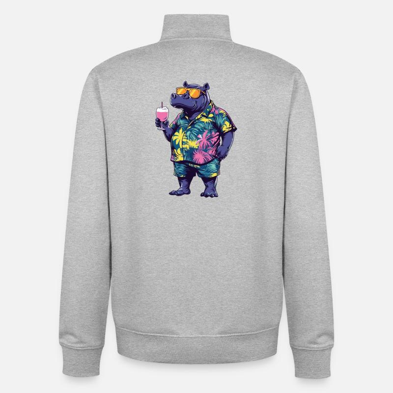 Nilpferd Comic Sommer - Unisex Organic Zip Sweatshirt von Stanley/Stella - Grau meliert