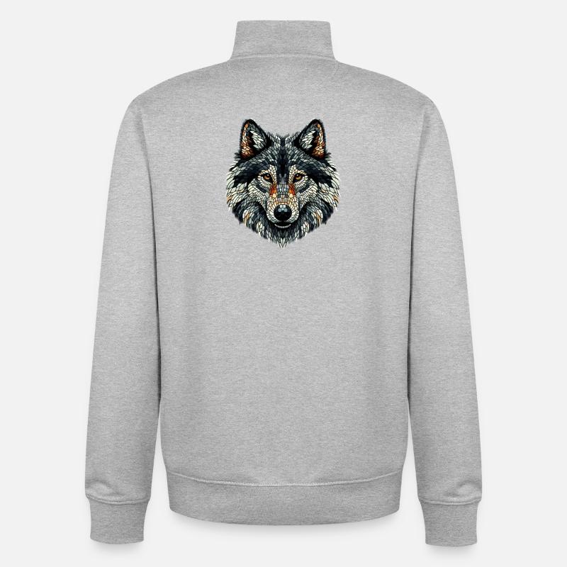 Bunter Wolf im Mosaik-Stil - Unisex Organic Zip Sweatshirt von Stanley/Stella - Grau meliert