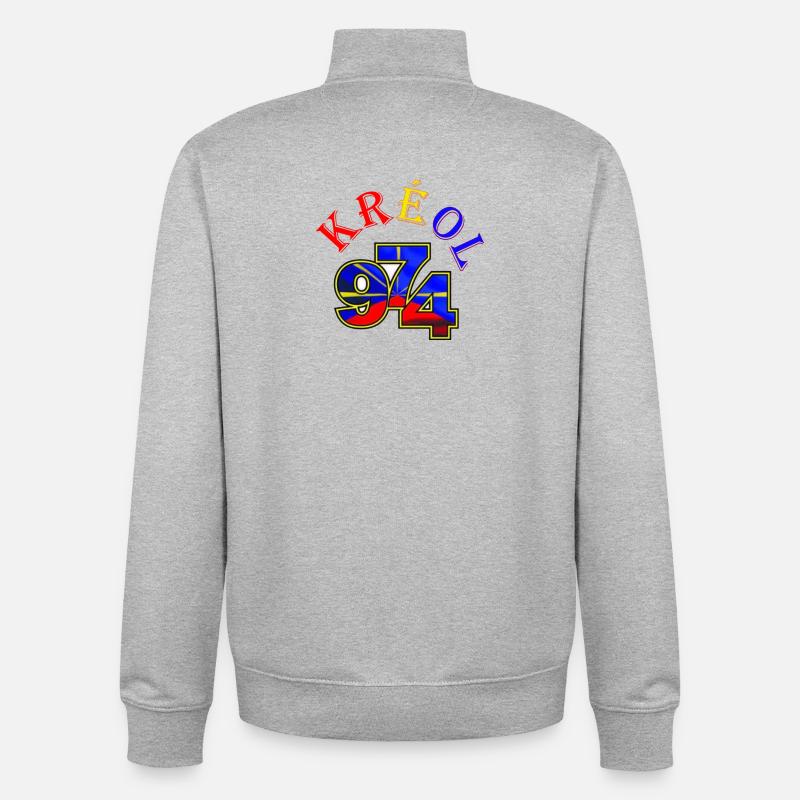 Kreol 974 Neon Grid - Sweat zippé unisexe en coton bio Stanley/Stella - gris chiné