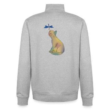 Katze mit blauer Libelle - Unisex Organic Zip Sweatshirt von Stanley/Stella - Grau meliert - Hinten - AI Model Male 185 light (185cm)