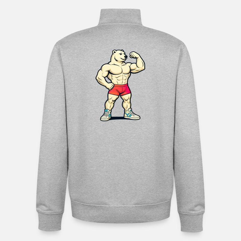 Ours musclé en short rouge - Sweat zippé unisexe en coton bio Stanley/Stella - gris chiné