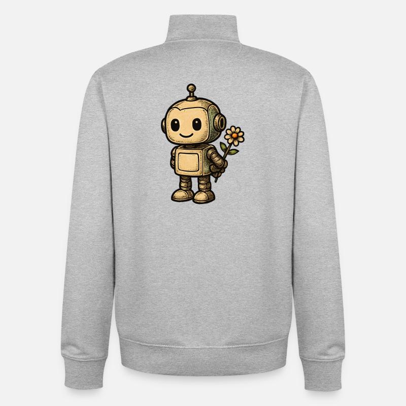 Robot avec fleur - Sweat zippé unisexe en coton bio Stanley/Stella - gris chiné