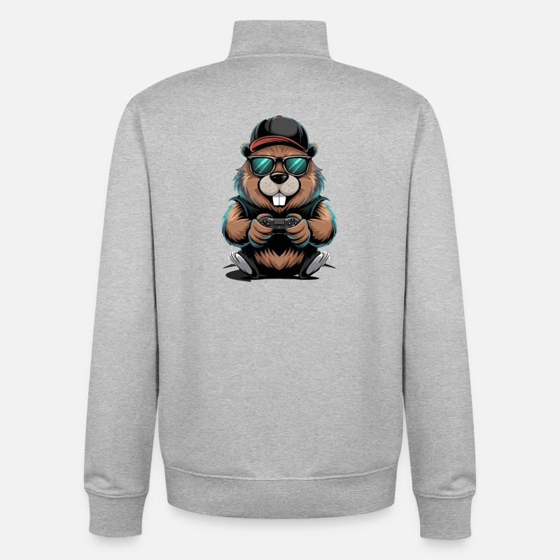  Cooler Gamer Biber Mit Controller Und - Unisex Organic Zip Sweatshirt von Stanley/Stella - Grau meliert