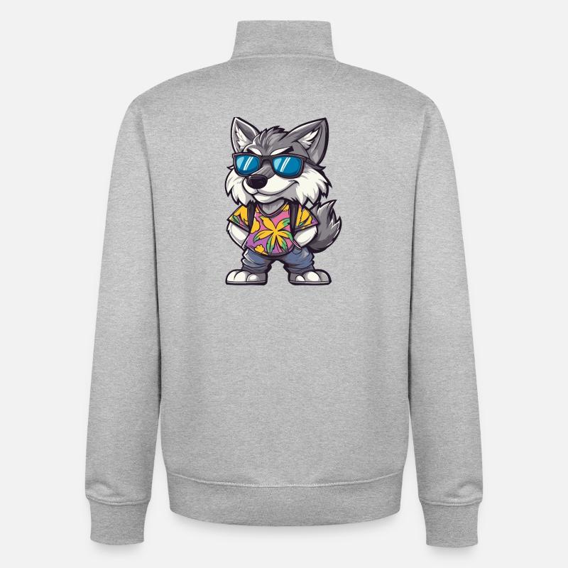 Vacances de Wolf Comic - Sweat zippé unisexe en coton bio Stanley/Stella - gris chiné