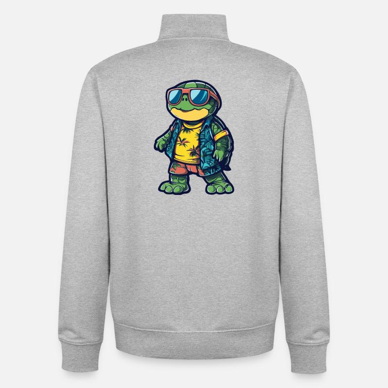 Turtle Comic Holiday - Sweat zippé unisexe en coton bio Stanley/Stella - gris chiné