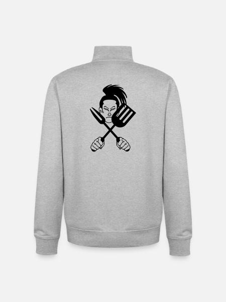 Japanese samurai cook - Unisex Organic Zip Sweatshirt by Stanley/Stella - heather grey