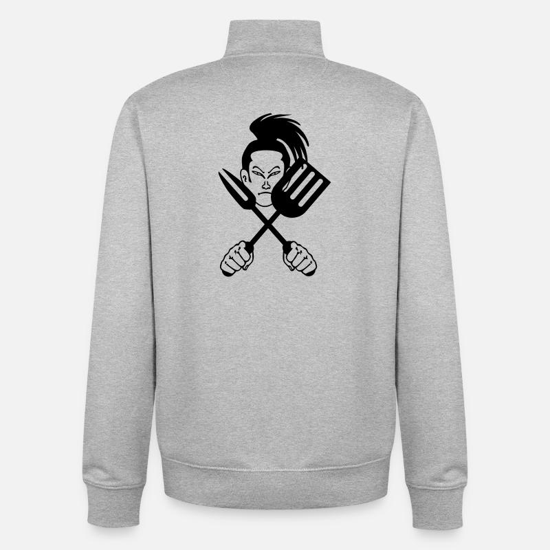 Cuisinier samouraï japonais - Sweat zippé unisexe en coton bio Stanley/Stella - gris chiné