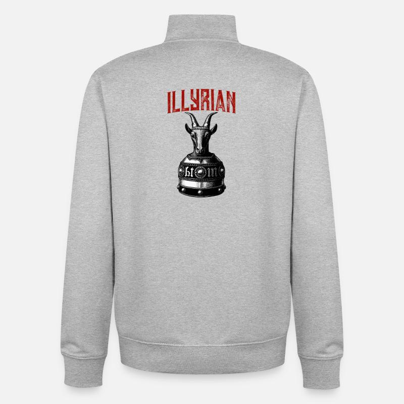 Casque du patrimoine illyrien de Skanderbeg - Sweat zippé unisexe en coton bio Stanley/Stella - gris chiné