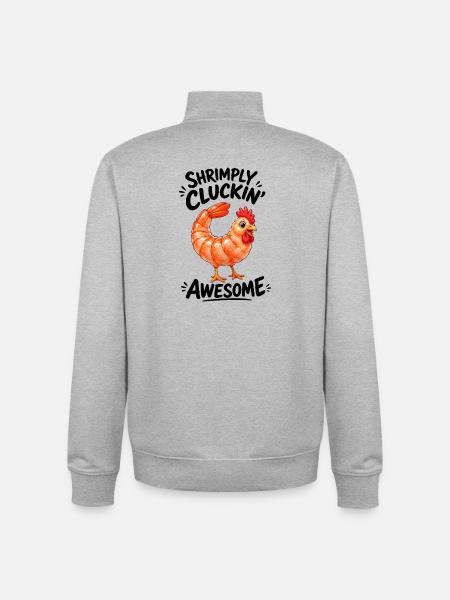 Hen with Shrimps Funny Cartoon Motif - Unisex Organic Zip Sweatshirt by Stanley/Stella - heather grey