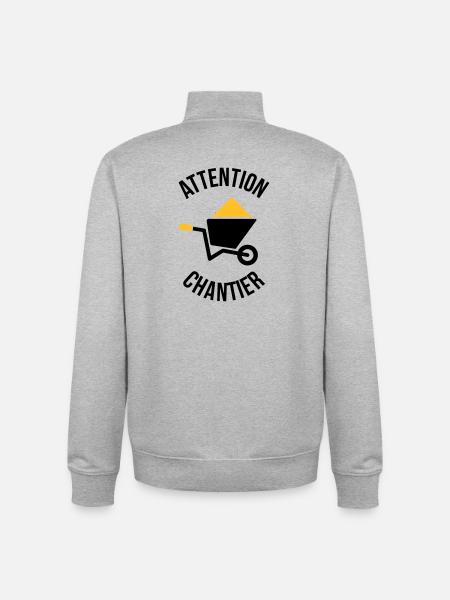 Attention Chantier - Sweat zippé unisexe en coton bio Stanley/Stella - gris chiné