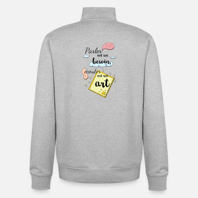 Ecouter est un art - Sweat zippé unisexe en coton bio Stanley/Stella - gris chiné