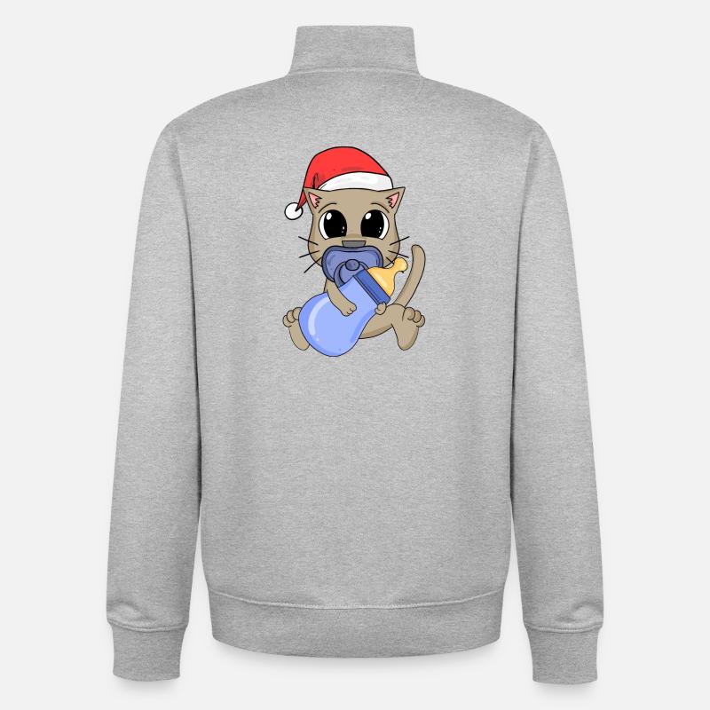 Chat Bébé Noël - Sweat zippé unisexe en coton bio Stanley/Stella - gris chiné