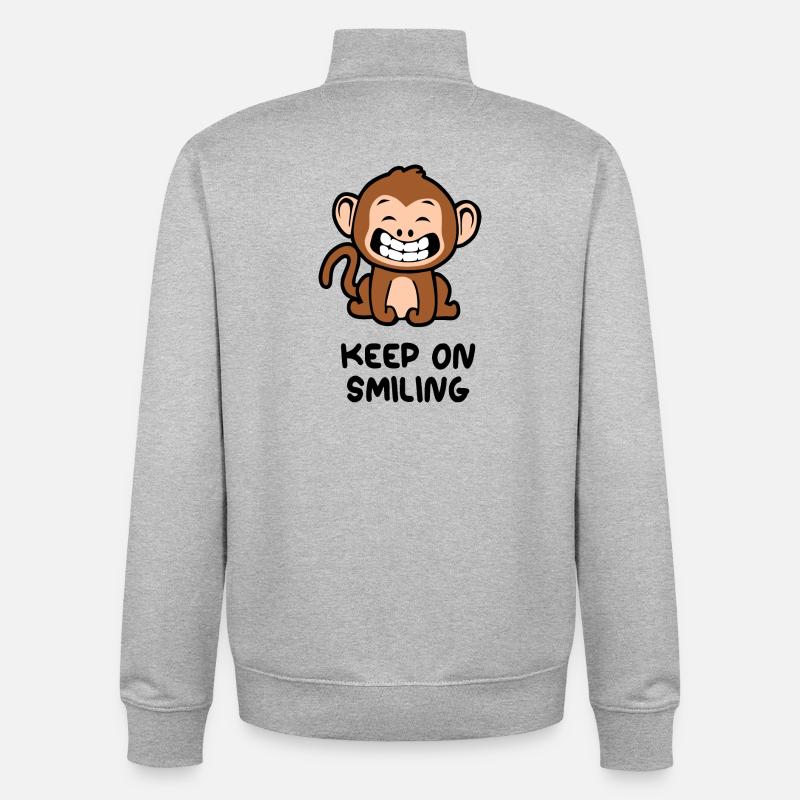 Keep on smiling singe - Sweat zippé unisexe en coton bio Stanley/Stella - gris chiné
