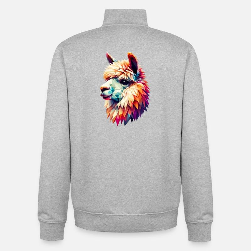 Alpaga polygonal - Sweat zippé unisexe en coton bio Stanley/Stella - gris chiné