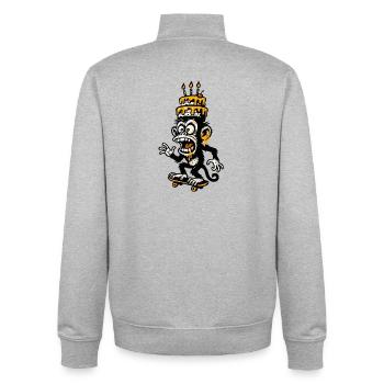 Absurde Affen Geburtstagstorte Illustration - Unisex Organic Zip Sweatshirt von Stanley/Stella - Grau meliert - Hinten - AI Model Male 185 light (185cm)