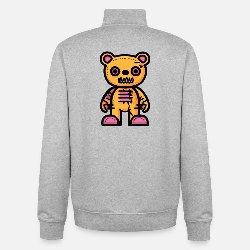 Bear Halloween Comic Teddy Bear - Unisex Organic Zip Sweatshirt by Stanley/Stella - heather grey