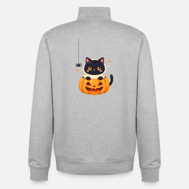 Chat d’Halloween avec citrouille d’Halloween - Sweat zippé unisexe en coton bio Stanley/Stella - gris chiné