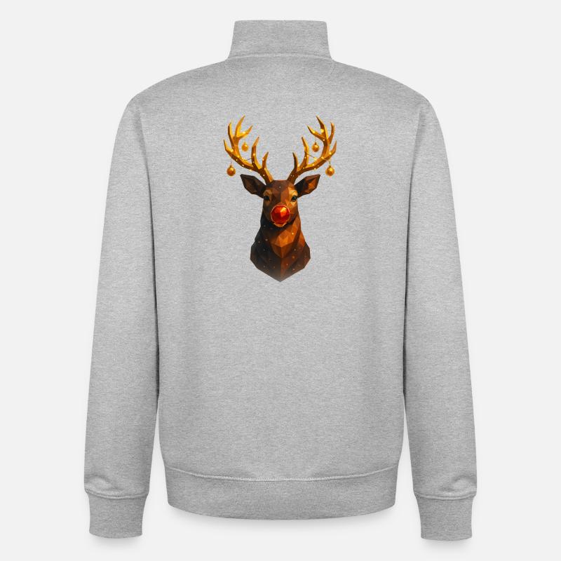 Renne de Noël Low Poly - Sweat zippé unisexe en coton bio Stanley/Stella - gris chiné