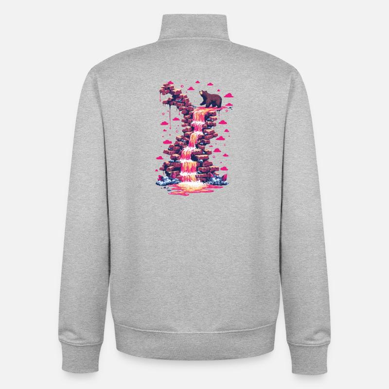 Pinker Wasserfall mit Bärenlicht - Unisex Organic Zip Sweatshirt von Stanley/Stella - Grau meliert