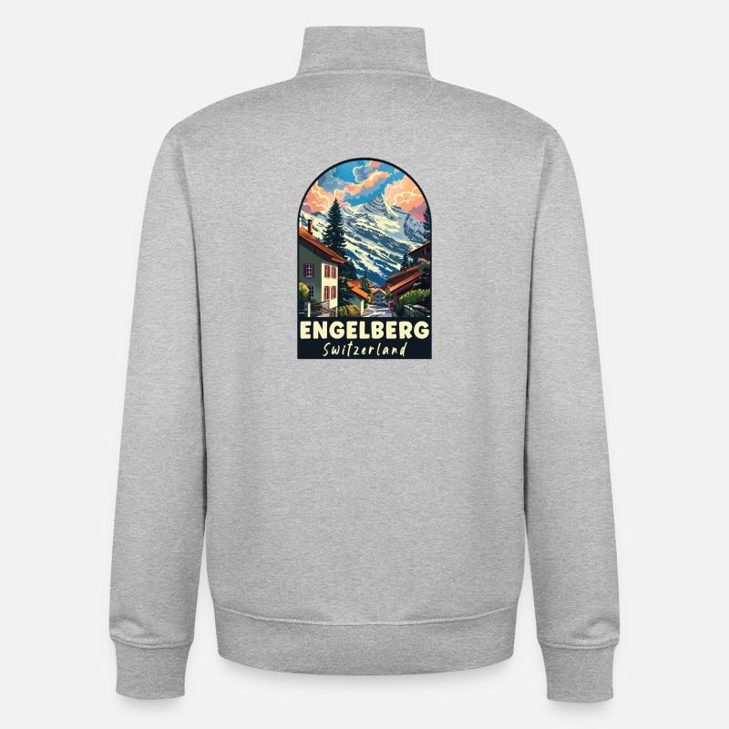 Explorez l’Alpine Engelberg en Suisse - Sweat zippé unisexe en coton bio Stanley/Stella - gris chiné