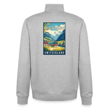 Entdecken Sie majestätische Alpen, Lauterbrunnen, Schweiz - Unisex Organic Zip Sweatshirt von Stanley/Stella - Grau meliert - Hinten - AI Model Male 185 light (185cm)