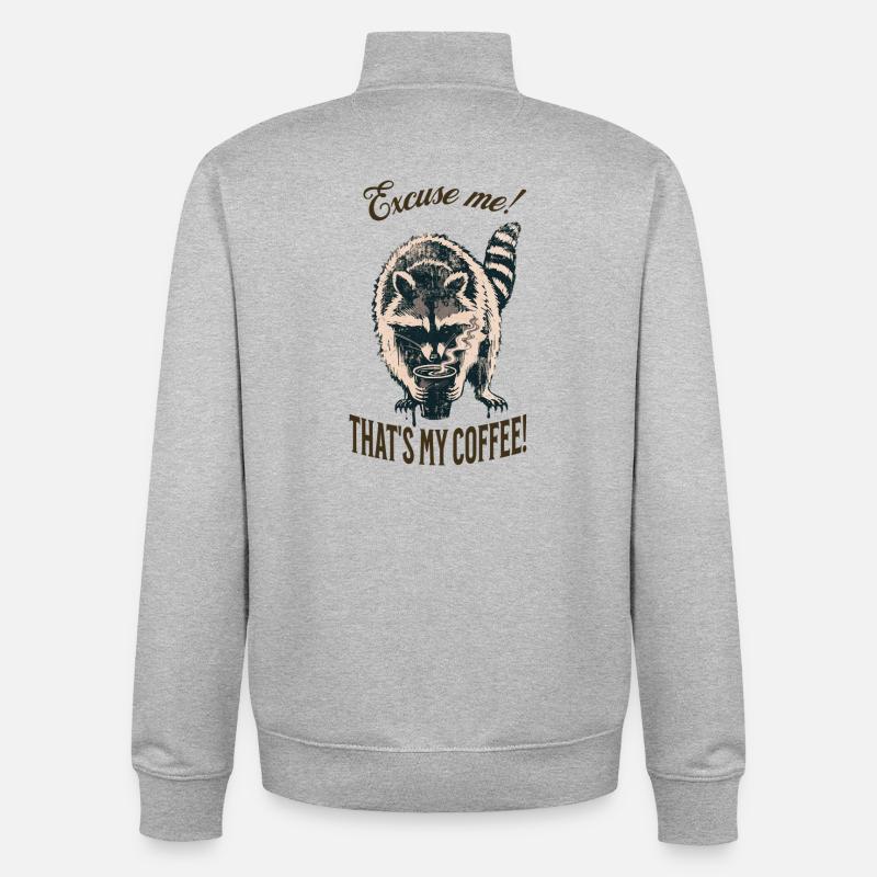 Excusez-moi ! C’est mon café – Raton laveur - Sweat zippé unisexe en coton bio Stanley/Stella - gris chiné