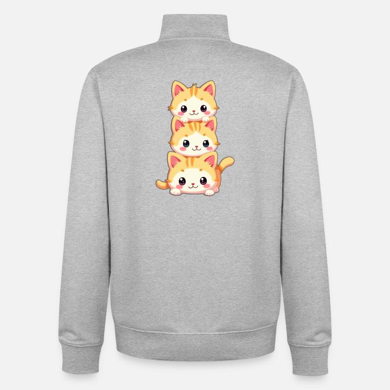 Trio de chatons empilés - Sweat zippé unisexe en coton bio Stanley/Stella - gris chiné