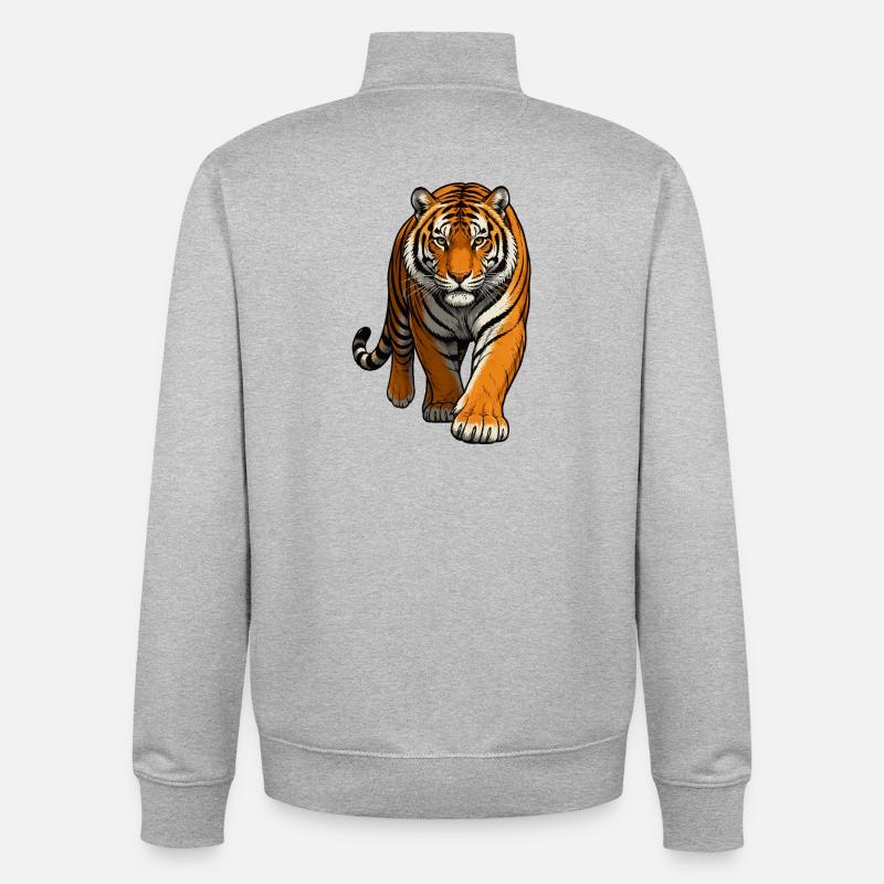 Illustration de tigre - Sweat zippé unisexe en coton bio Stanley/Stella - gris chiné