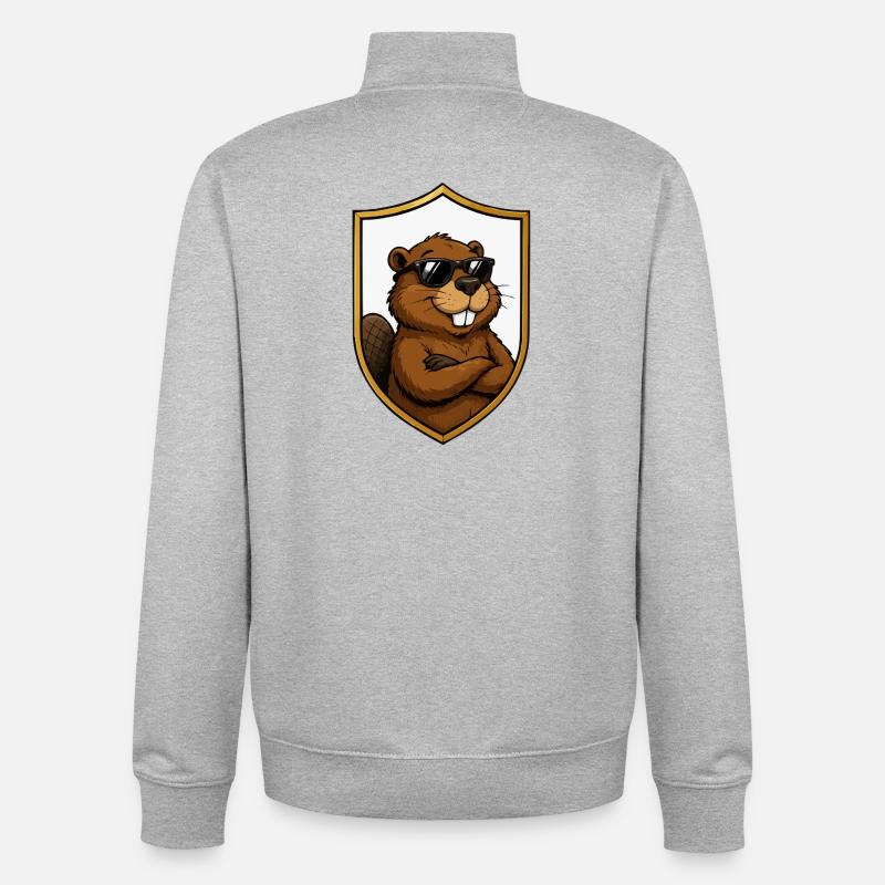 Cool Beaver in Shield Emblem - Unisex Organic Zip Sweatshirt by Stanley/Stella - heather grey