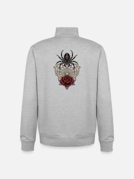 Black Widow Spiderweb Heart Rose - Unisex Organic Zip Sweatshirt by Stanley/Stella - heather grey
