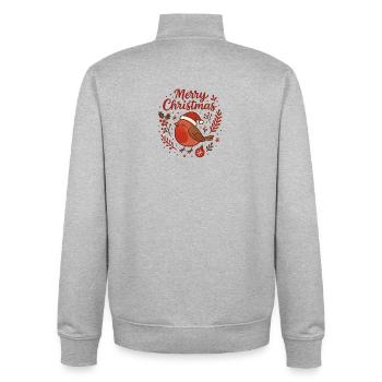 Robin avec le Chapeau de Père Noël – Joyeux Noël - Sweat zippé unisexe en coton bio Stanley/Stella - gris chiné - Dos - AI Model Male 185 light (185cm)