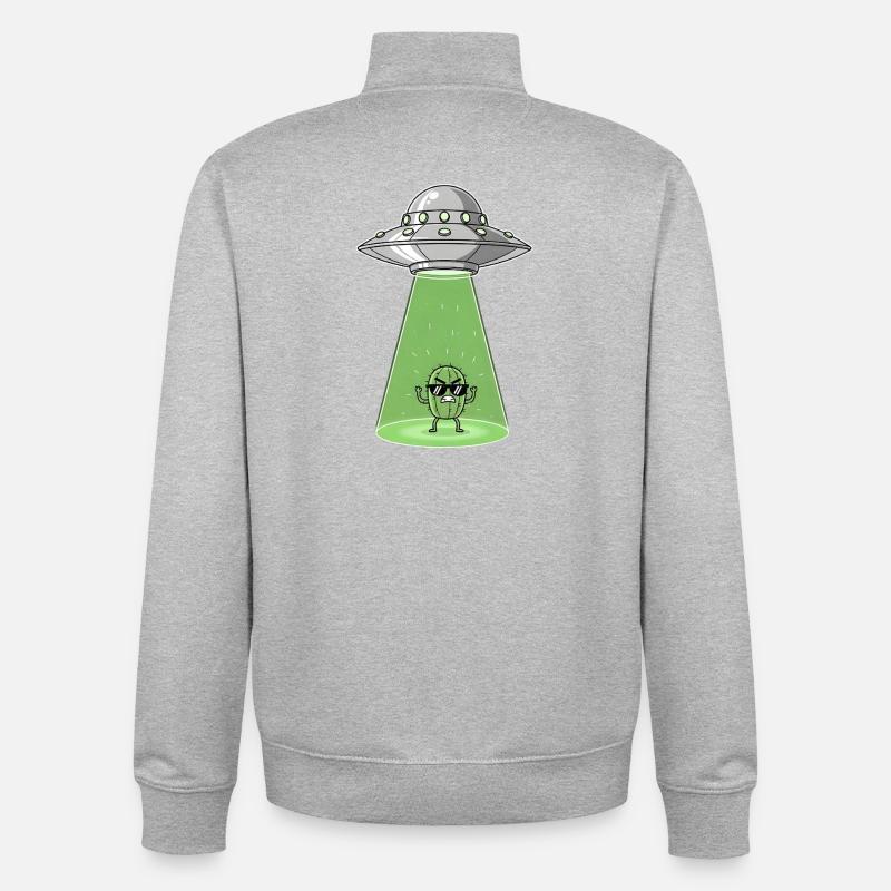 Cactus Alien dans UFO Light - Sweat zippé unisexe en coton bio Stanley/Stella - gris chiné