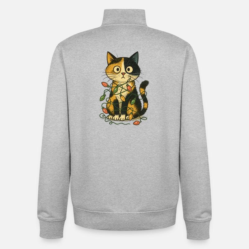 Chat dans les lumières de Noël - Sweat zippé unisexe en coton bio Stanley/Stella - gris chiné