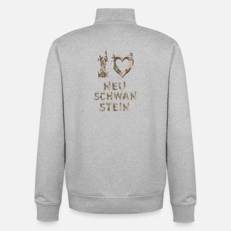 J’adore Neuschwanstein – Architecture de château - Sweat zippé unisexe en coton bio Stanley/Stella - gris chiné